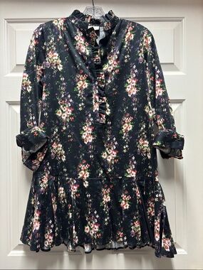 Tuckernuck Tate watercolor navy Floral Ruffle Mini Dress SMALL